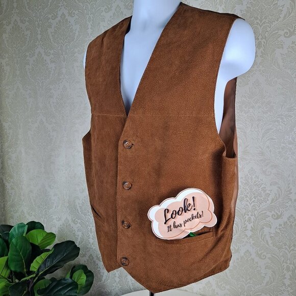 Greatland Apparel Size Medium Brown Leather Vest Nylon Back Vintage EUC - Picture 8 of 11